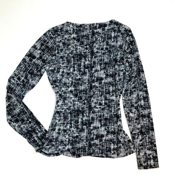 LILLA P Small Grey Black White V-Neck Wrap Ruched Fit & Flare Top - Picture 3 of 11